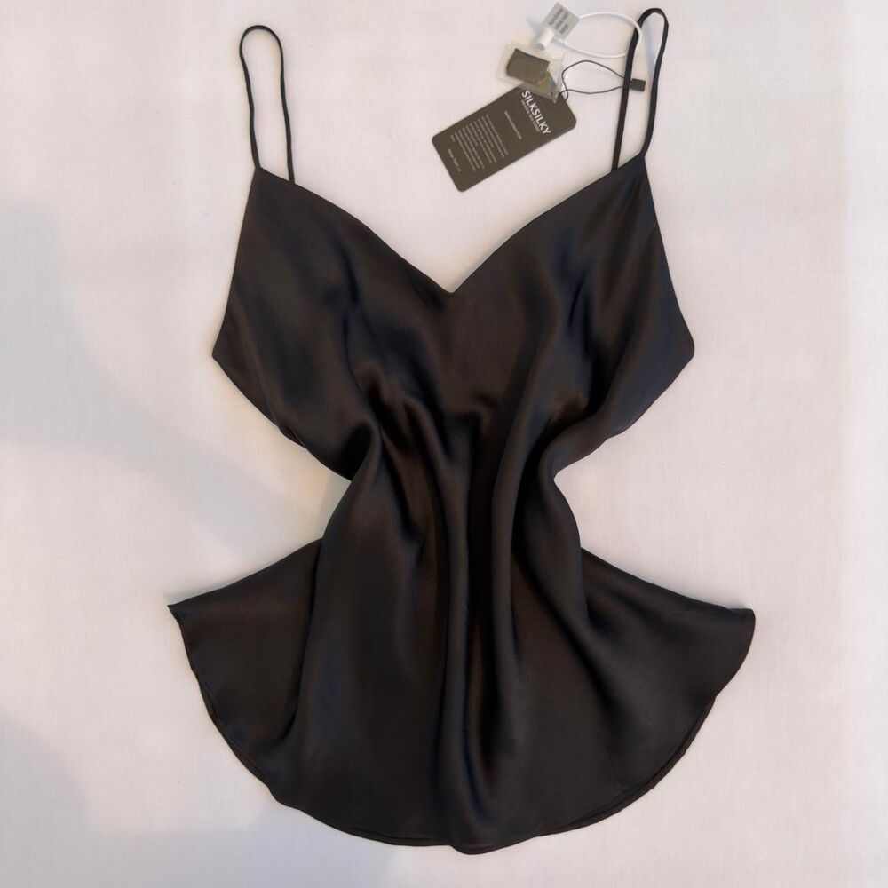 SilkSilky 100% Silk Black Cami Top – Size M NWT